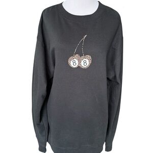 Obsessive Love Black Crewneck Sweatshirt Leopard Print 8-ball Cherry Design L